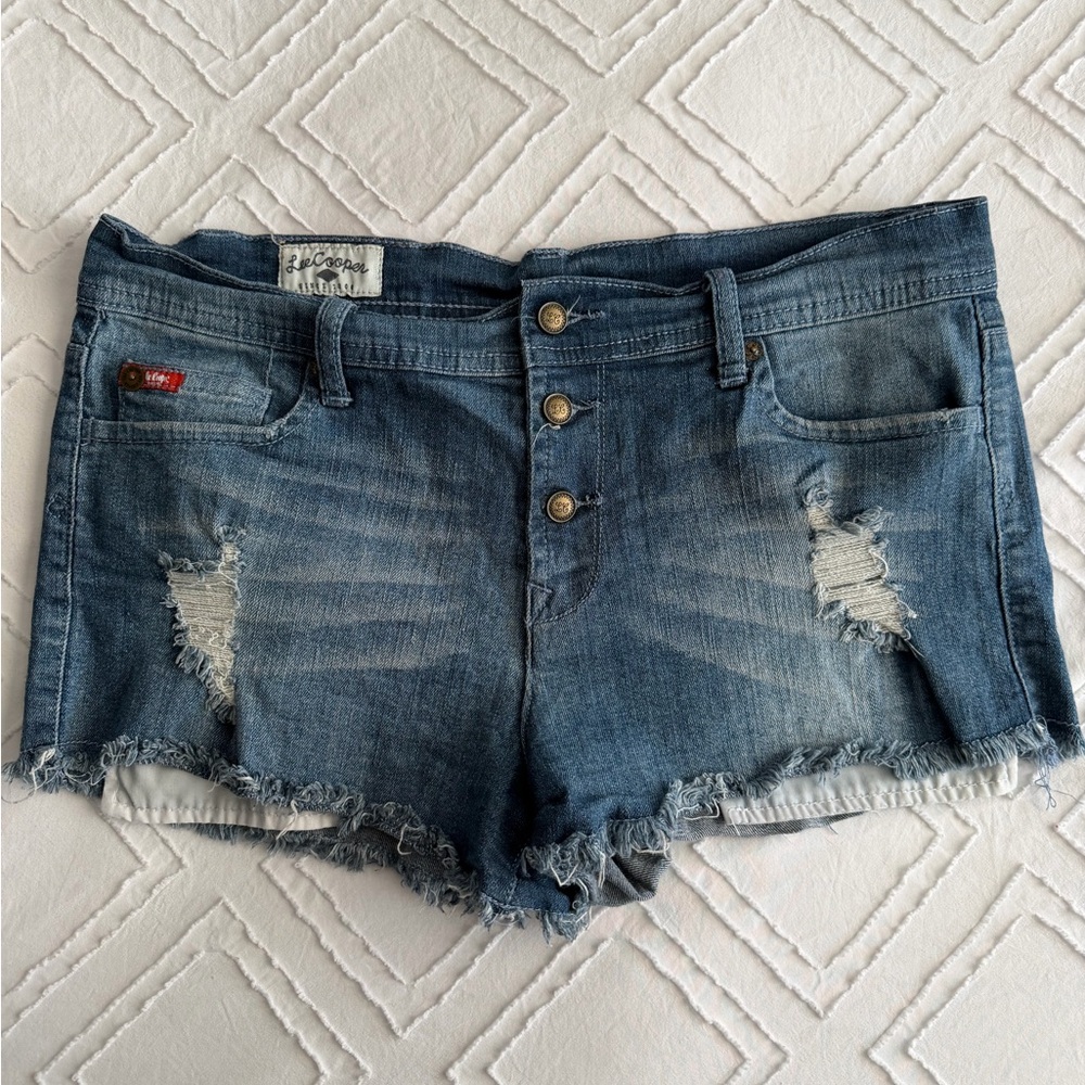 Trendy Blue Distressed Jean Shorts